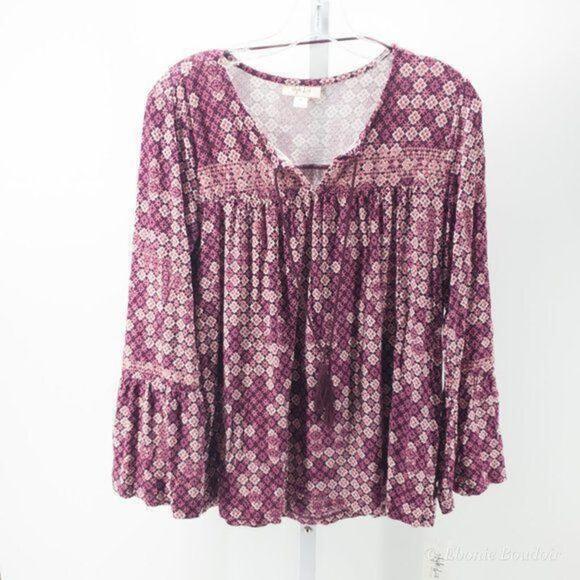 Style & Co Printed Embroidered Peasant Top Tiled Embrace PM - Picture 5 of 8